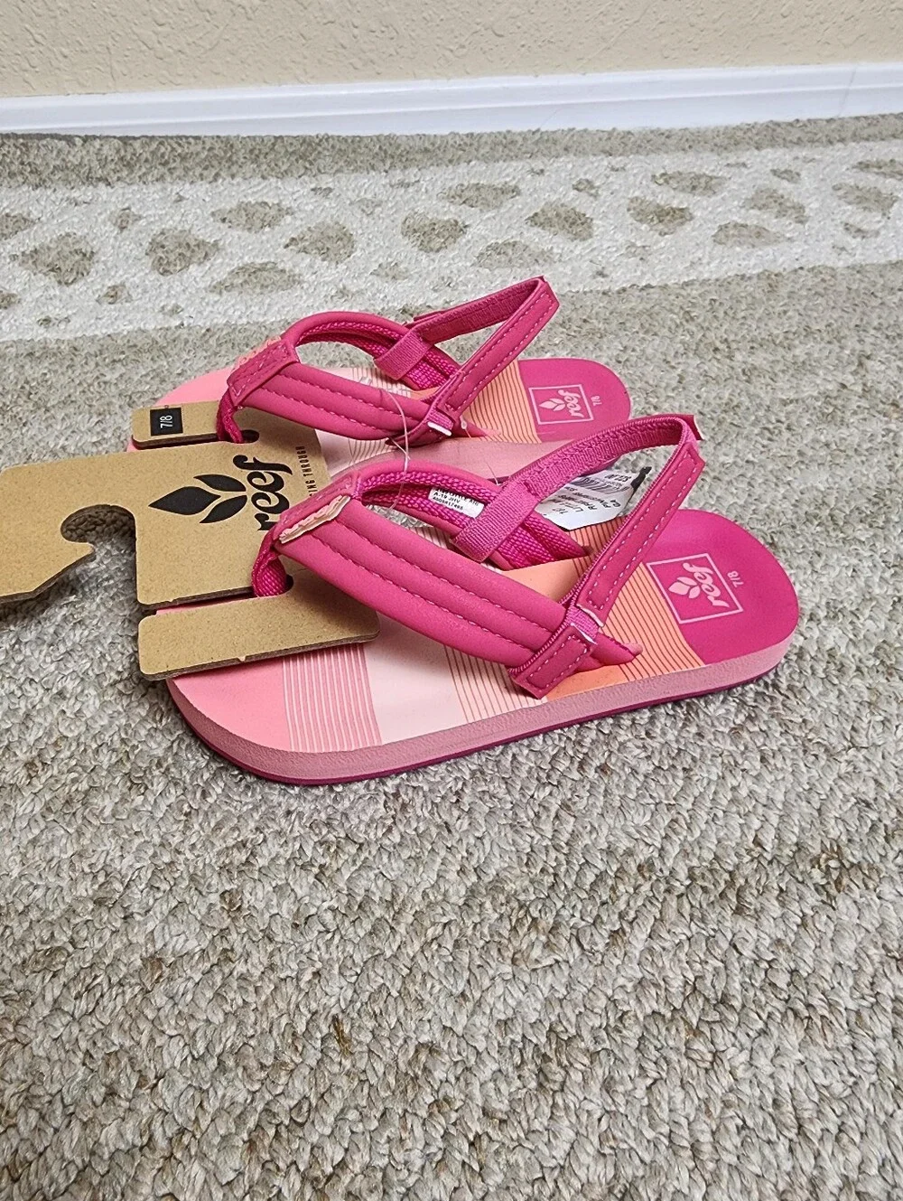 REEF Little Ahi Toddler Sandals Pink Stripe Size 7/8 NWT Beach Water Friendly